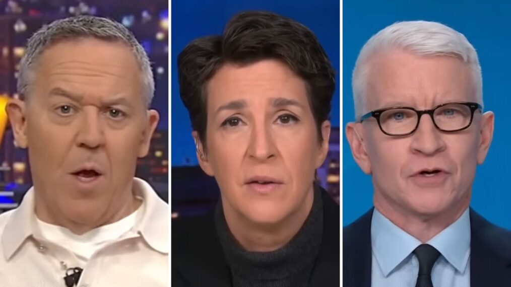 Greg Gutfeld, Rachel Maddow, and Anderson Cooper