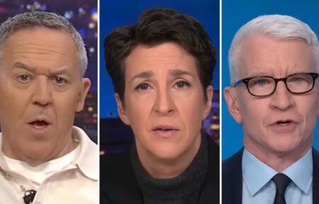 Greg Gutfeld, Rachel Maddow, and Anderson Cooper