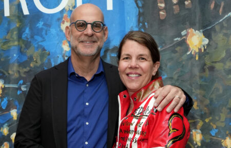 Harlan Coben and Anne Armstrong-Coben attend the Sonya Sklaroff's Secrets of New York Exhibition at The Algonquin Times Square, Autograph Collection at The Oak Room on May 04, 2023 in New York City