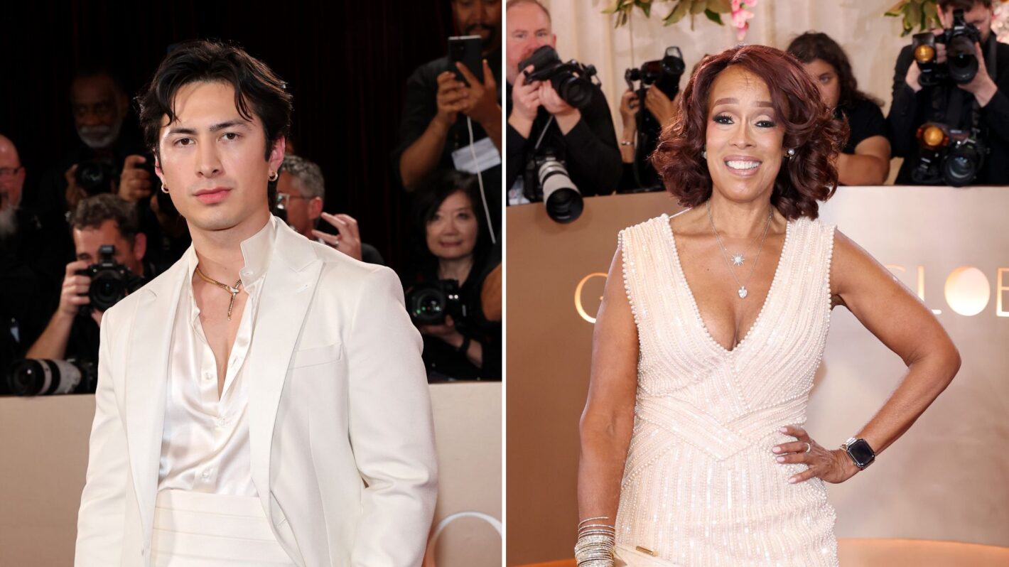 Hudson Williams at the 2026 Golden Globes; Gayle King at the 2026 Golden Globes