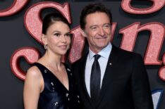 Sutton Foster and Hugh Jackman attend the 'Song Sung Blue' New York Premiere at AMC Lincoln Square Theater on December 11, 2025 in New York City