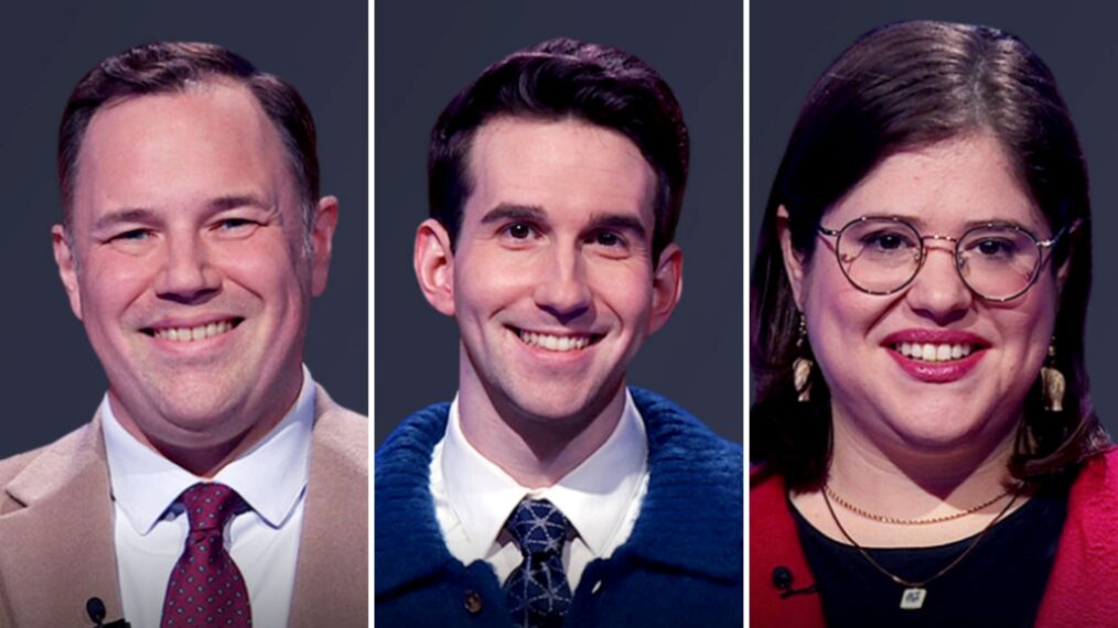 'Jeopardy!' TOC contestants (from left) Tom Delvin, Scott Riccardi, and Allegra Kuney, on January 27, 2026