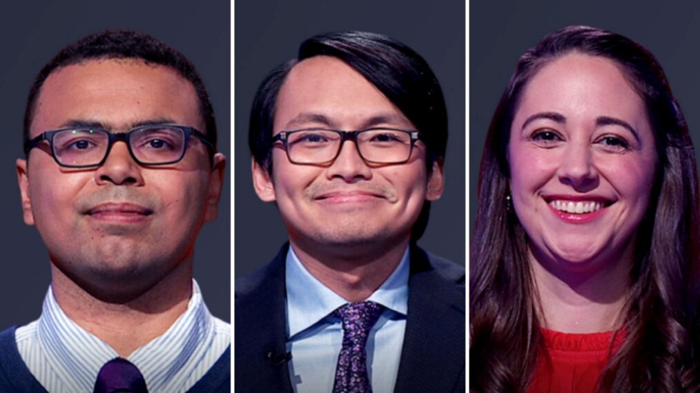 (from left) 'Jeopardy!' Tournament of Champions semi-finalists Cameron Berry, Paolo Pasco, and Ashley Chan, on January 29, 2026