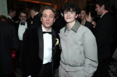 Jeremy Allen White and Owen Cooper attend Netflix's Golden Globe afterparty 2026 at Spago on January 11, 2026 in Beverly Hills, California