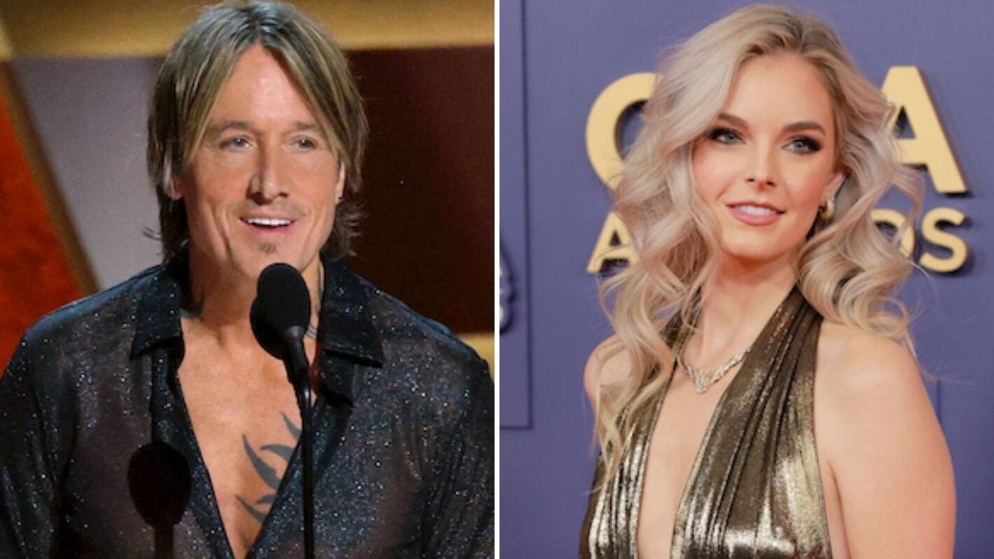 Karley Scott Collins attends The 58th Annual CMA Awards at Music City Center, Keith Urban speaks onstage during the 59th Annual CMA Awards
