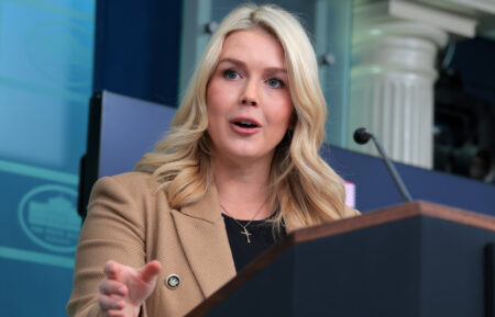 Karoline Leavitt speaks during a news briefing in the James S. Brady Press Briefing Room of the White House on January 15, 2026, in Washington, D.C.