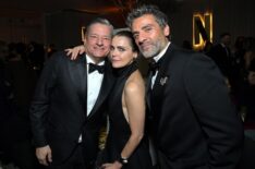 Co-CEO of Netflix Ted Sarandos, Keri Russell and Oscar Isaac attend Netflix's Golden Globe afterparty 2026 at Spago on January 11, 2026 in Beverly Hills, California
