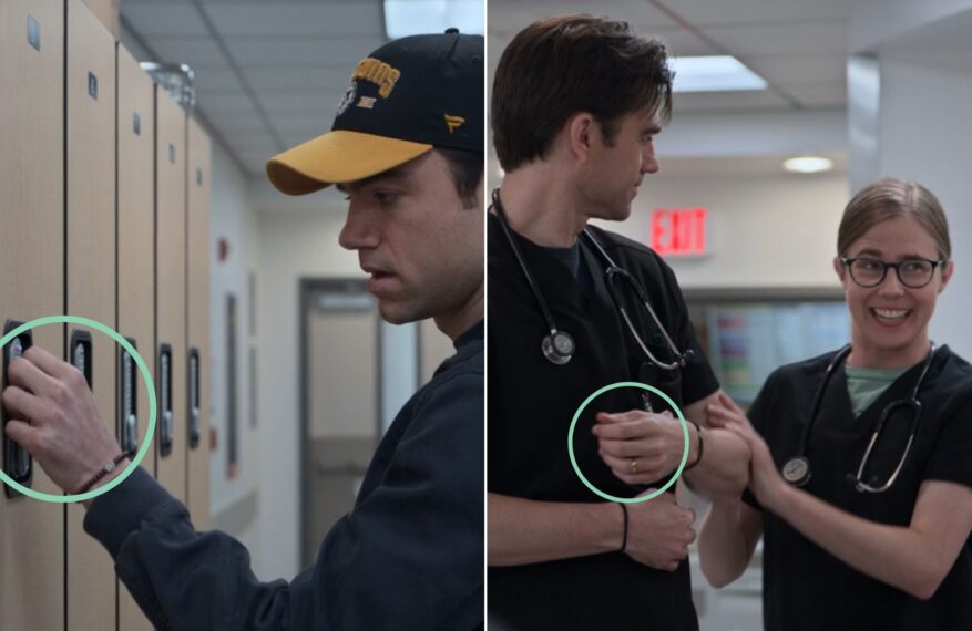 Langdon not wearing his wedding ring in one scene, and Langdon wearing his wedding ring once his shift starts in 'The Pitt' Season 2 Episode 1
