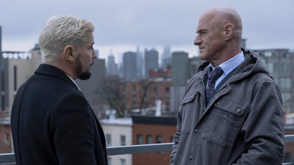 Michael Trotter as Joe Stabler Jr., Chris Meloni as Det. Elliot Stabler — 'Law & Order: Organized Crime' Season 5 Episode 9 'Off the Books'