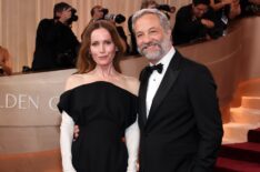 Leslie Mann and Judd Apatow attend the 83rd Annual Golden Globe Awards at The Beverly Hilton on January 11, 2026 in Beverly Hills, California.
