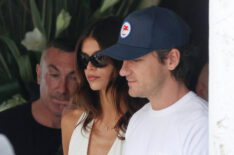 Kaia Gerber and Lewis Pullman depart from Hotel Excelsior during the 82nd Venice International Film Festival