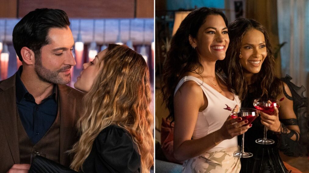 Lucifer and Chloe (left) and Maze and Eve (right) in 'Lucifer'