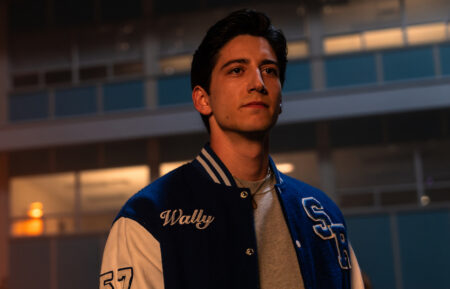 Sarah Yarkin as Rhonda, Jess Gabor as Janet Hamilton and Milo Manheim as Wally Clark in 'School Spirits'