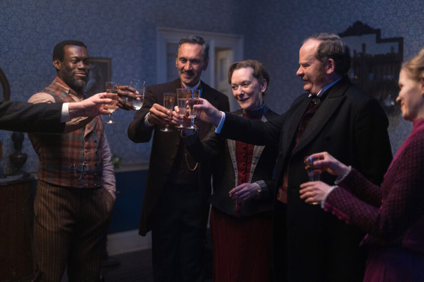 Moses Valentine (Ansu Kabia), Clarence Pettigrew (Paul Bazely), Ivy Potts (Cathy Belton), Barnabus Potts (Simon Ludders), Eliza Scarlet (Kate Phillips) in the 'Miss Scarlet' Season 6 finale