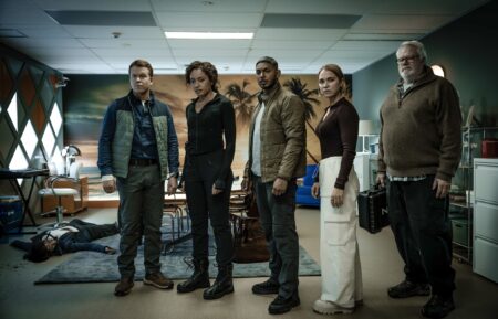 Todd Lasance as AFP Liaison Officer Sergeant Jim 'JD' Dempsey, Olivia Swann as NCIS Special Agent Captain Michelle Mackey, Sean Sagar as NCIS Special Agent DeShawn Jackson, Tuuli Narkle as AFP Liaison Officer Constable Evie Cooper and William McInnes as Forensic Pathologist Dr. Roy Penrose — 'NCIS: Sydney' Season 3 Episode 9 
