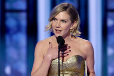 Rhea Seehorn accepts the Best Performance by a Lead Actress in a TV Series – Drama Award for 'Pluribus' onstage during the 83RD ANNUAL GOLDEN GLOBES