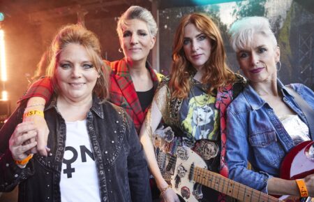 Joanna Scanlan as Beth Thornton, Tamsin Greig as Holly Gaskell, Rosalie Craig as Kitty Eckersley, and Amelia Bullmore as Yvonne Vaux — 'Riot Women'