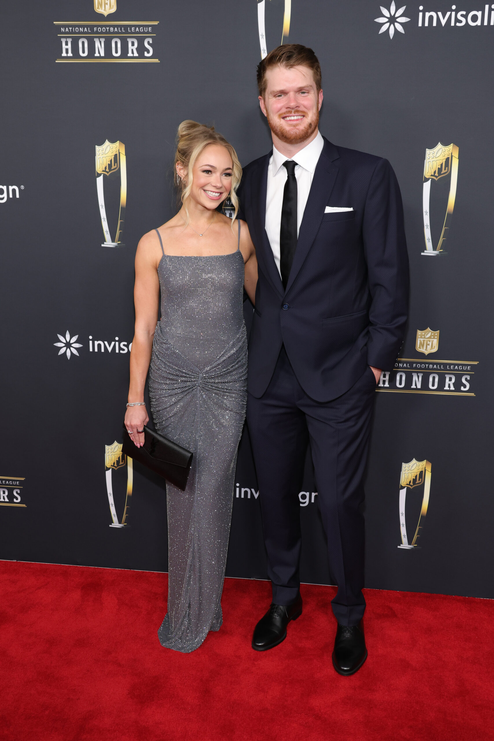 Katie Hoofnagle and Sam Darnold attend the 14th Annual NFL Honors at Saenger Theatre on February 06, 2025
