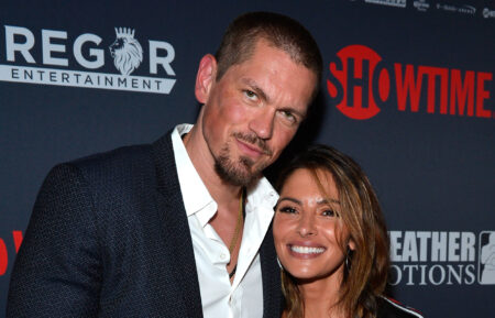 Actor Steve Howey (L) and Sarah Shahi attend the Showtime, WME IME and Mayweather Promotions VIP Pre-Fight party for Mayweather vs. McGregor at T-Mobile Arena