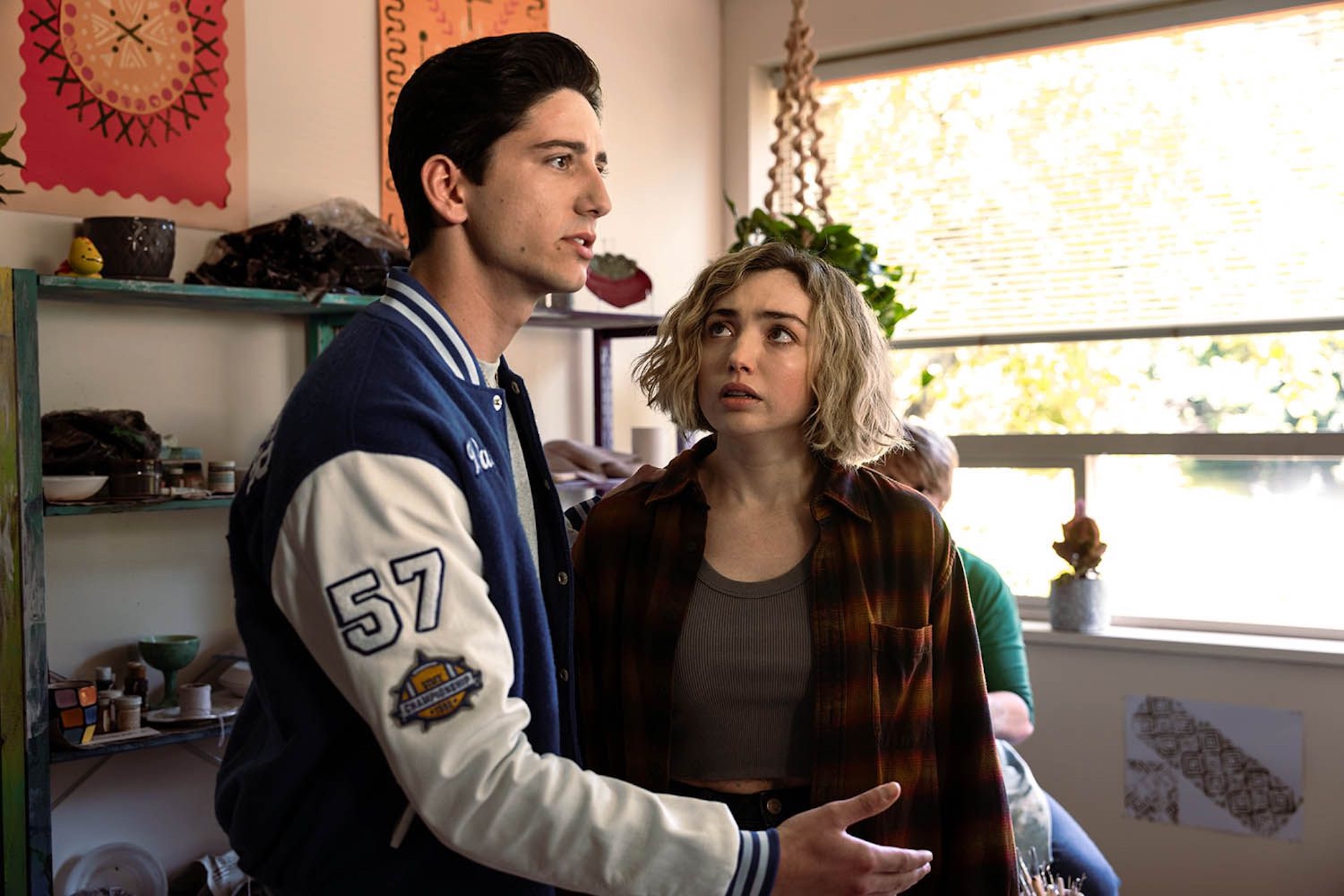 Milo Manheim and Peyton List as Wally and Maddie in School Spirits Season 2