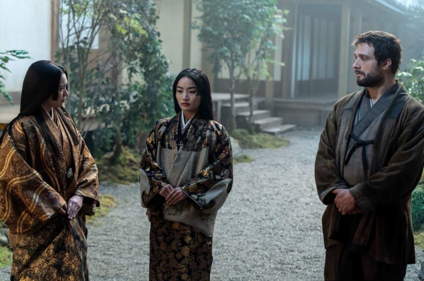 Fumi Nikaido, Anna Sawai, Cosmo Jarvis in 'Shōgun' Season 1 Episode 9, 'Crimson Sky'