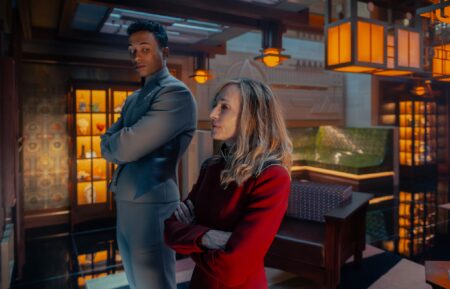 Sandro Rosta as Caleb and Holly Hunter as Nahla in 'Star Trek: Starfleet Academy' Series Premiere