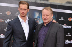 Actors Stellan Skarsgard (L) and Alexander Skarsgard arrive at the premiere of Marvel Studios' 'The Avengers' at the El Capitan Theatre on April 11, 2012 in Hollywood, California