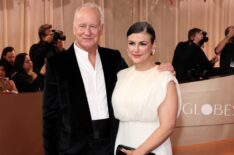 Stellan Skarsgård and Megan Everett-Skarsgård attend the 83rd Annual Golden Globe Awards at The Beverly Hilton on January 11, 2026 in Beverly Hills, California.