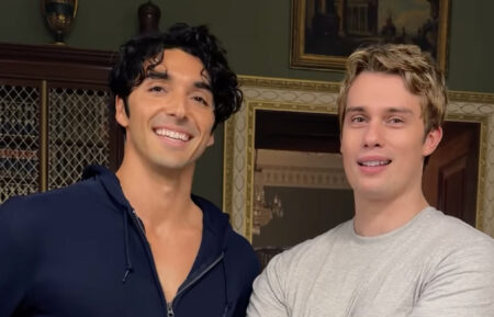 Taylor Zakhar Perez and Nicholas Galitzine on the 'Red, White & Royal Wedding' set