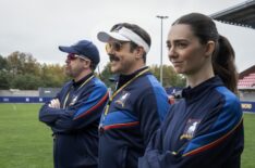 Brendan Hunt, Jason Sudeikis, and Tanya Reynolds in 'Ted Lasso' Season 4