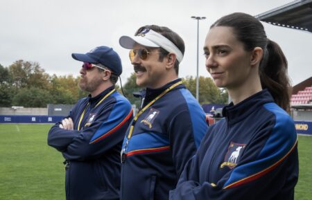 Brendan Hunt, Jason Sudeikis, and Tanya Reynolds in 'Ted Lasso' Season 4