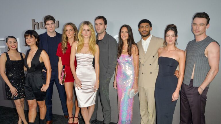Alicia Crowder, Sonia Mena, Spencer House, Showrunner Meaghan Oppenheimer, Grace Van Patten, Jackson White, Author Carola Lovering, Branden Cook, Katherine Hughes and Thomas Doherty attend Season 2 Premiere of Hulu's "Tell Me Lies" at The Bungalow on September 04, 2024 in Santa Monica, California.