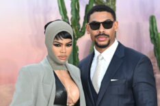 Teyana Taylor and Aaron Pierre attend the 'One Battle After Another' London Premiere at Odeon Luxe Leicester Square on September 16, 2025 in London, England