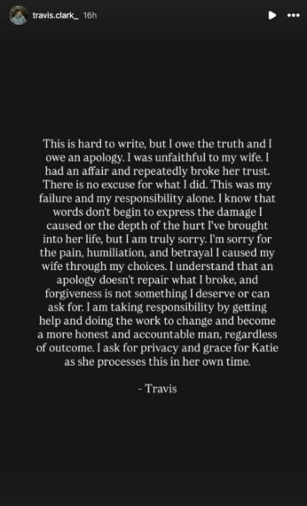 Travis Clark's Instagram Stories update on January 17, 2026