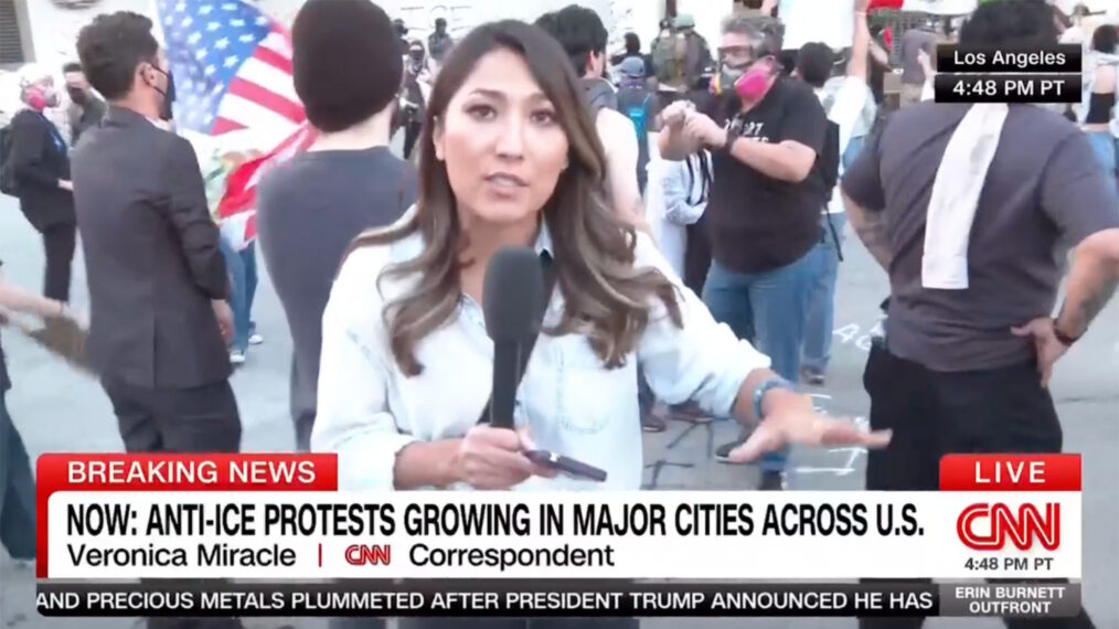 CNN's Veronica Miracle reporting from anti-ICE protest in Los Angeles, California, on January 30, 2026