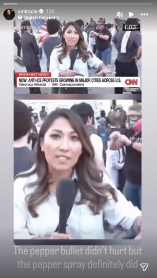 Veronica Miracle's Instagram Stories update about being hit with pepper-spray bullet