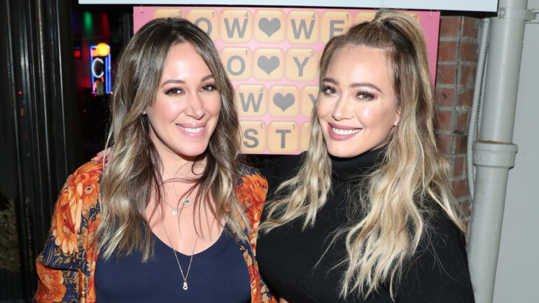 Haylie Duff (L) and Hilary Duff attend the Launch of Words with Friends 2 hosted by Hilary and Haylie Duff at Norah Restaurant on November 9, 2017 in West Hollywood, California