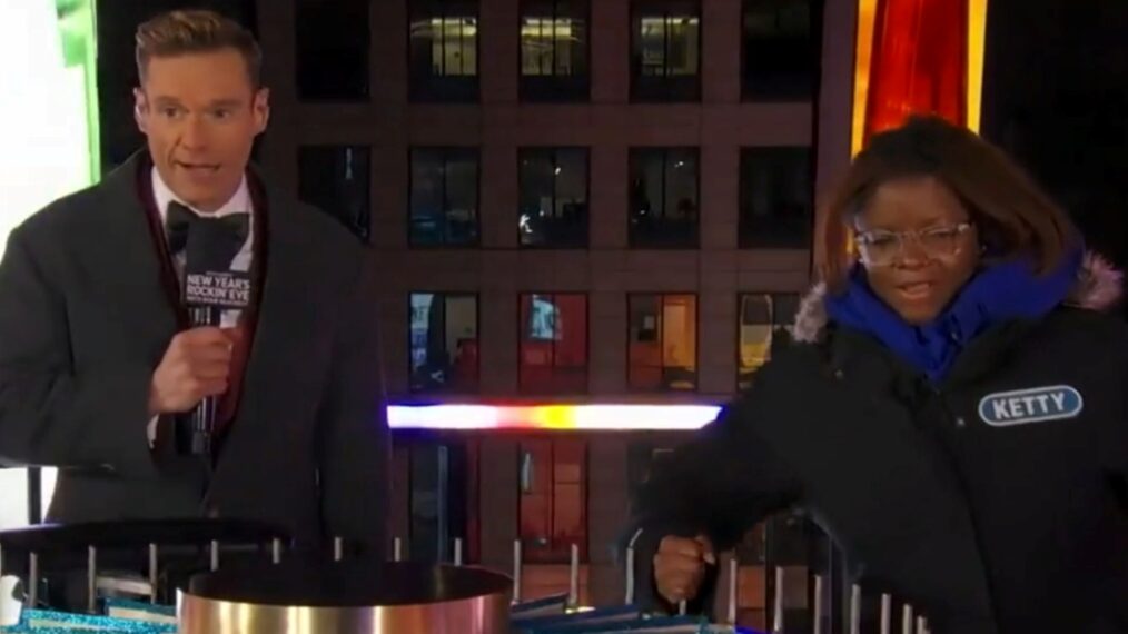 Ryan Seacrest with a 'Wheel of Fortune' contestant on 'New Year's Rockin' Eve 2026' on December 31, 2025