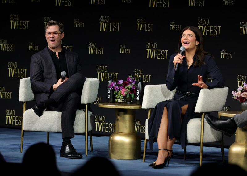 Andrew Rannells and Casey Wilson speak onstage "The Great American Baking Show: Celebrity Big Game" during the 14th SCAD TVfest on February 04, 2026 in Atlanta, Georgia