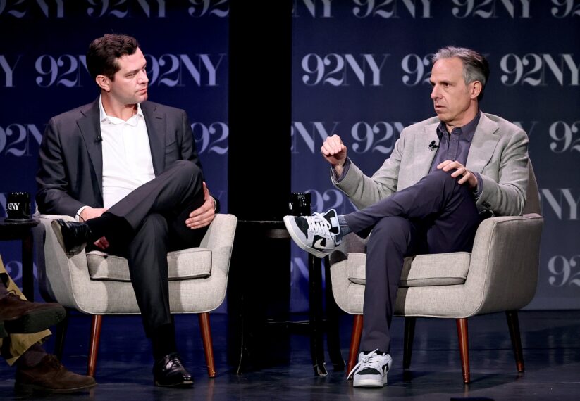 Alex Thompson and Jake Tapper attend the Jake Tapper And Alex Thompson In Conversation With David Remnick: Original Sin - President Biden's 2024 Campaign at 92NY on May 27, 2025 in New York City.