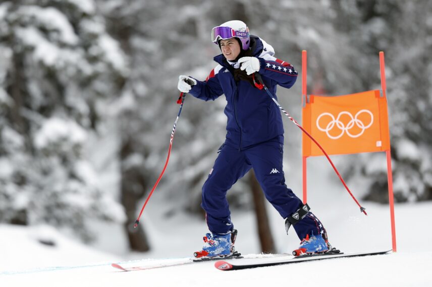 CORTINA D'AMPEZZO, ITALY - FEBRUARY 6: Jacqueline Wiles of Team United States inspects the course skis during the Women's Downhill training on day zero of the Milano Cortina 2026 Winter Olympics at Tofane Alpine Skiing Centre on February 6, 2026 in Cortina d'Ampezzo, Italy. (Photo by Christophe Pallot/Agence Zoom/Getty Images)