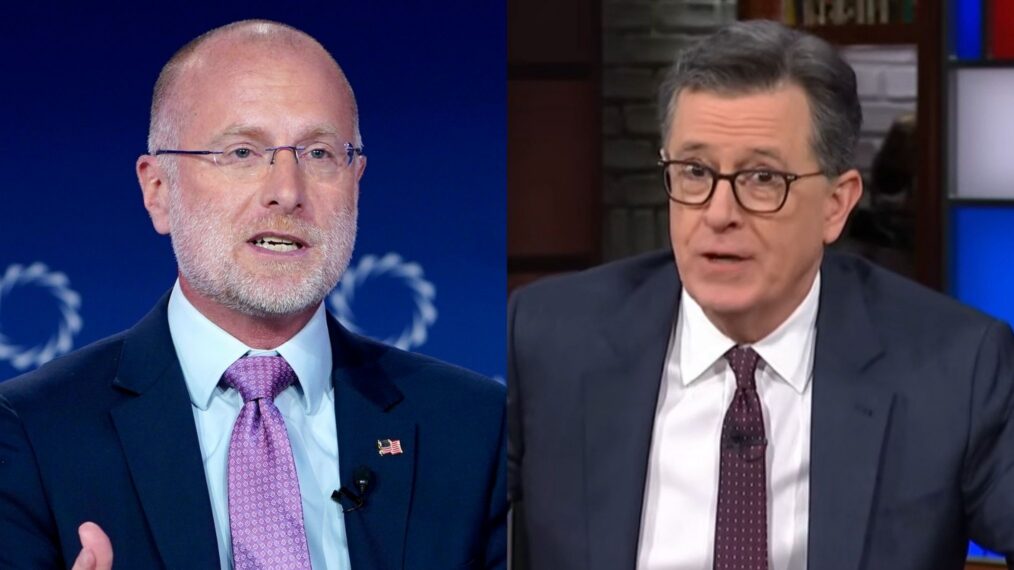 Brendan Carr, Chairman, FCC, speaks onstage during the 2025 Concordia Annual Summit at Sheraton New York Times Square on September 22, 2025 in New York City; Stephen Colbert interview with James Talarico, 'The Late Show with Stephen Colbert' YouTube page, February 17, 2026.