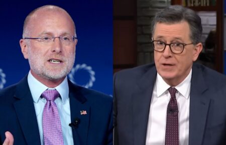 Brendan Carr, Chairman, FCC, speaks onstage during the 2025 Concordia Annual Summit at Sheraton New York Times Square on September 22, 2025 in New York City; Stephen Colbert interview with James Talarico, 'The Late Show with Stephen Colbert' YouTube page, February 17, 2026.