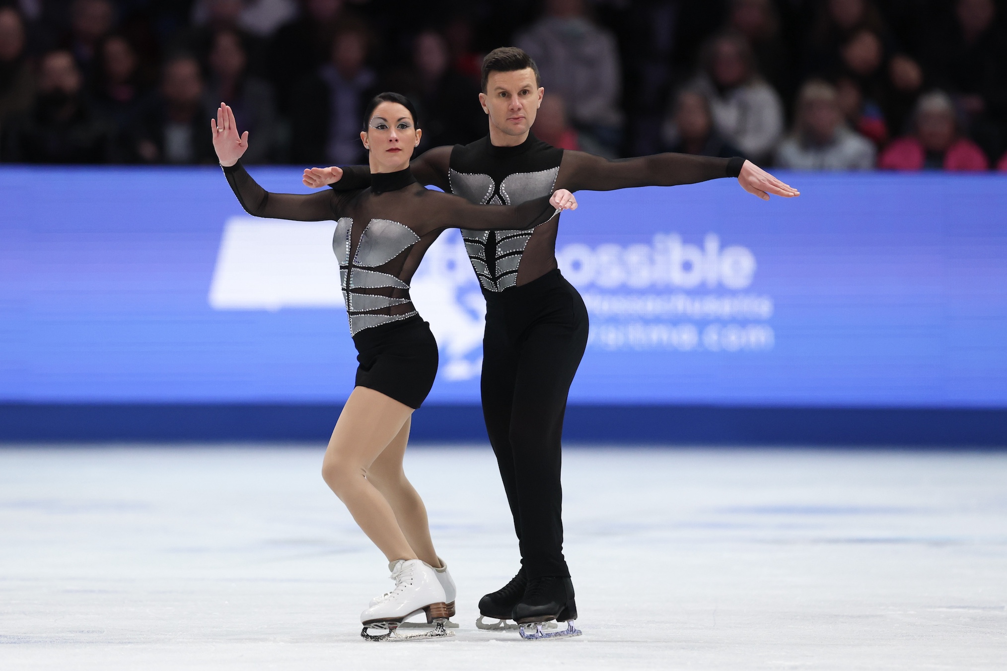 Charlene Guignard and Marco Fabbri of Italy compete in Ice Dance Free Dance during the 2025 ISU World Figure Skating Championships at TD Garden on March 29, 2025 in Boston, Massachusetts.