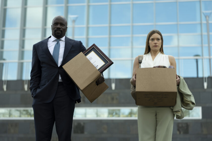 CBS Original Series CUPERTINO scheduled to air THURSDAYS (10:00 PM ET/PT). A wronged lawyer (Mike Colter) partners with a promising young attorney (Rachel Keller) to stand up against the Giants of Silicon Valley in a David vs. Goliath battle. Pictured (L-R): Mike Colter as Michael Price and Rachel Keller as Oliva Siffre. Photo: Elizabeth Fisher/CBS ©2026 CBS Broadcasting, Inc. All Rights Reserved.