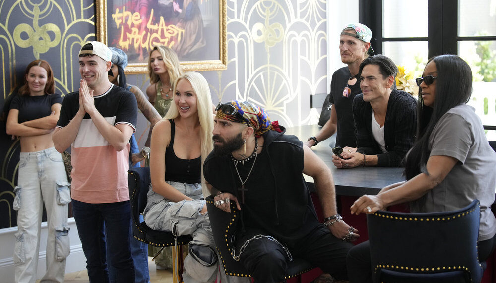 HOUSE OF VILLAINS -- 'When Youve Got Nothing Left, Youve Got Nothing To Lose' Episode 302 -- Pictured: (l-r) Ashley Mitchell, Plane Jane, Kate Chastain, Christine Quinn, Paul Abrahamian, Tyson Apostol, Tom Sandoval, Jackie Christie -- (Photo by: Casey Durkin/PEACOCK)
