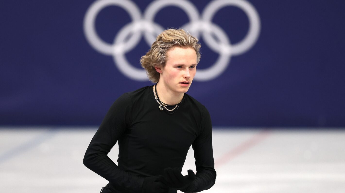 Ilia Malinin of Team United States looks on during a training session on day minus three of the Milano Cortina 2026 Winter Olympic games at Milano Ice Skating Arena on February 03, 2026 in Milan, Italy