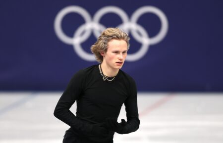 Ilia Malinin of Team United States looks on during a training session on day minus three of the Milano Cortina 2026 Winter Olympic games at Milano Ice Skating Arena on February 03, 2026 in Milan, Italy