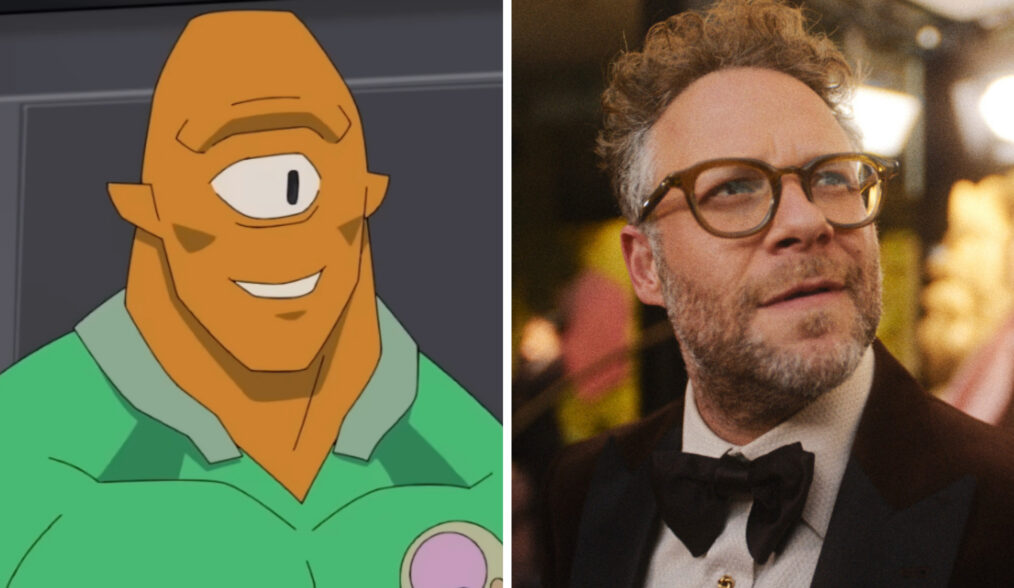 INVINCIBLE, Seth Rogen as Alan the Alien (Season 4, teaser). Courtesy of Prime; THE STUDIO, Seth Rogen, 'The Golden Globes', (Season 1, ep. 108, aired May 7, 2025). ph: ©Apple TV+ / Courtesy Everett Collection