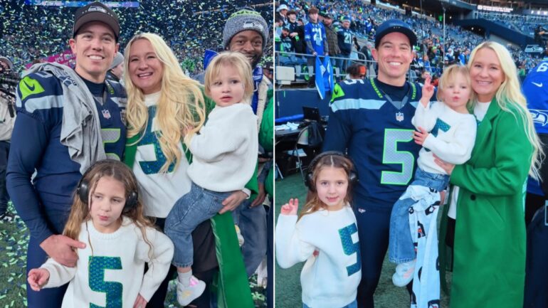 Jason Myer of the Seahawks and wife Katie Myer